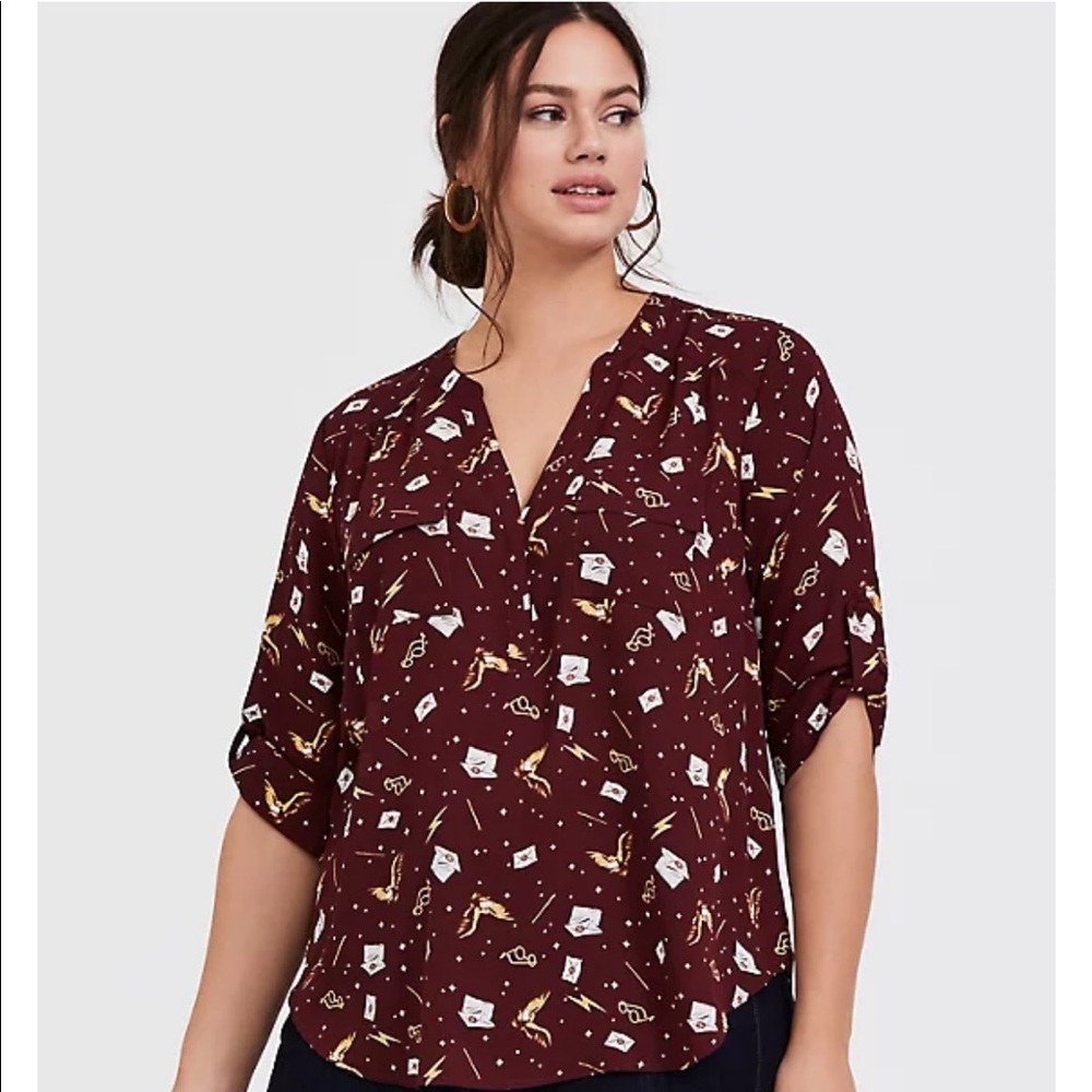 Harry Potter Red Stars and Wands Georgette Harper Blouse